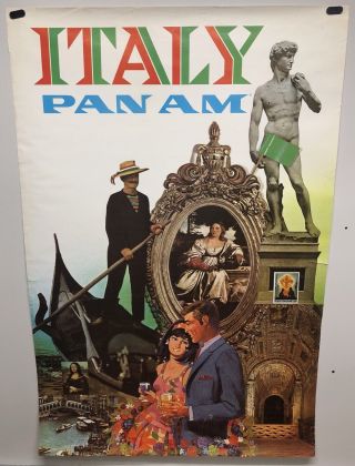 Vintage Travel Airline Poster Pan American Pan Am Italy