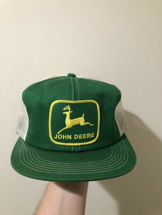Vintage 70s 80s K Products K Brand John Deere Patch Snapback Trucker Hat Cap Usa