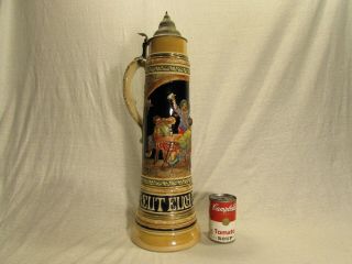 Antique Gerz 4l Beer Stein 3264 Large German Vintage Lidded Strauss Rare