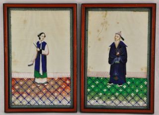 Antique Chinese Ancestor Portraits On Pith Paper (bi Mk/180813)