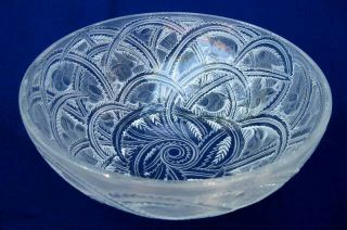 Vintage Signed Lalique France Pinsons Bird Sparrow Crystal Center Piece Bowl