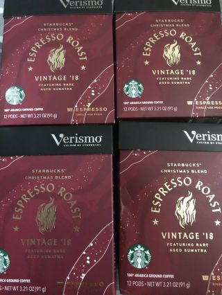 4 Boxes Starbucks Vintage ‘18 Christmas Blend Espresso Roast Verismo 48 Pods