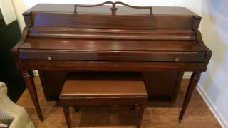 Antique Wurlitzer Mahogany Console Piano With Bench.  In