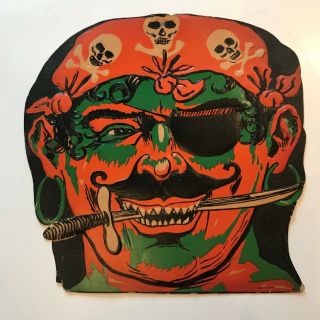 Old Vintage Halloween Cardboard Diecut Die Cut Beistle Pirate Skulls 1930s - 1950s