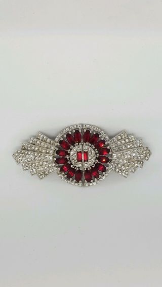 Vintage Red And Clear Coro Duette Art Deco Brooch