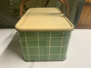 Vintage Green Plaid Metal Litho Picnic Basket Salerno Cookie & Crackers Advertis 5