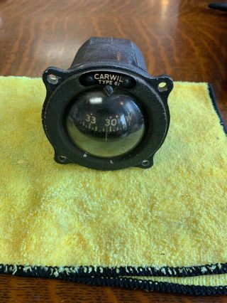 Vintage Carwil Model 61 Aviation Compass For Piper Cub,  Beechcraft