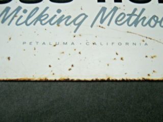 Vintage Ross - Holm Milking Method Petaluma,  Ca.  Dairy metal sign 20 