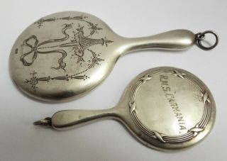 2 LOVELY ENGLISH ANTIQUE 1920 STERLING SILVER CHATELAINE VANITY HAND MIRRORS 2