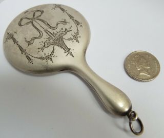 2 LOVELY ENGLISH ANTIQUE 1920 STERLING SILVER CHATELAINE VANITY HAND MIRRORS 4