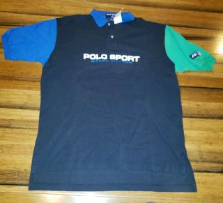 Vintage Polo Sport Ralph Lauren Color Block Spell Out Short Sleeve Shirt Men’s L