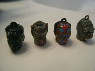 Vintage Gumball/vending Painted Monster Head Pencil Topper Charms Set Of 4