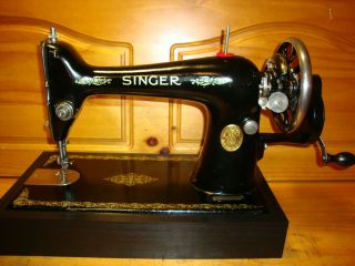 Antique Singer Sewing Machine Model 66,  Hand Crank,  Leather,  Serviced