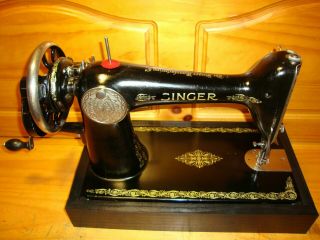 ANTIQUE SINGER SEWING MACHINE MODEL 66,  HAND CRANK,  LEATHER,  SERVICED 7