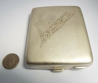 Handsome Heavy Rare Design English Antique 1919 Sterling Silver Cigarette Case