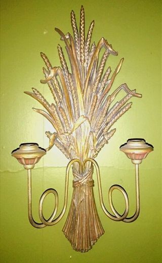 Vintage Mid Century Gold Wheat Sheaf Wall Sconce Baumritter