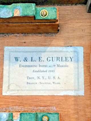 Antique W.  &L.  E.  Gurley Surveyor Transit In Dove Tailed Box 12