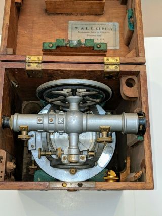 Antique W.  &L.  E.  Gurley Surveyor Transit In Dove Tailed Box 8