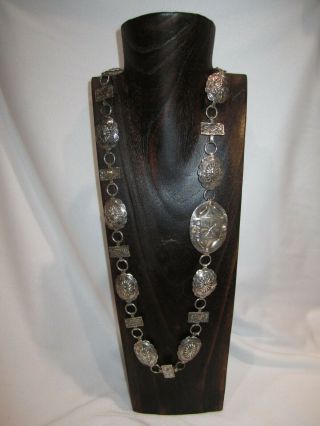 Vintage Navajo Native American Sterling Silver Concho Belt Necklace