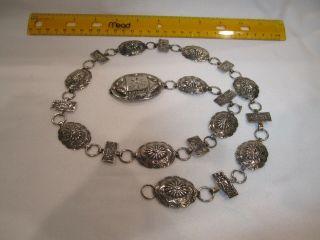 Vintage Navajo Native American Sterling Silver Concho Belt Necklace 7
