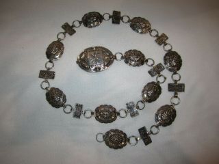 Vintage Navajo Native American Sterling Silver Concho Belt Necklace 8