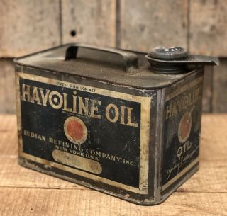 Rare Early Vintage Havoline Motor Oil 1 Gal Tin Can Indian Refining Garage Sign