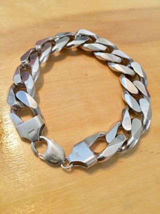 Vintage Italy Solid Sterling Silver.  925 Mens 15mm Heavy Link Bracelet Wow