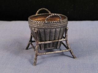 Lovely Antique Chinese Silver Figural Miniature Fishing Basket Salt Pepper Dish