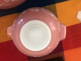 PYREX Vtg Pink Gooseberry Cinderella Mixing Bowls 441 442 443 444 Complete Set - 4 6