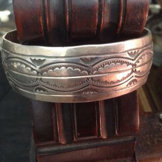 Vintage Native American Navajo Fk Handmade Stamped Sterling Cuff Bracelet 32.  3g
