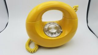 Vtg Retro Yellow Rotary Phone Telephone Western Electric Circle Donut Sculptura