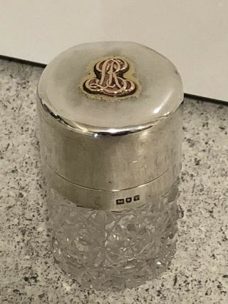 Hallmarked 1906 Drew & Sons Silver Gilt Perfume Bottle Jar Antique Lr Monogram