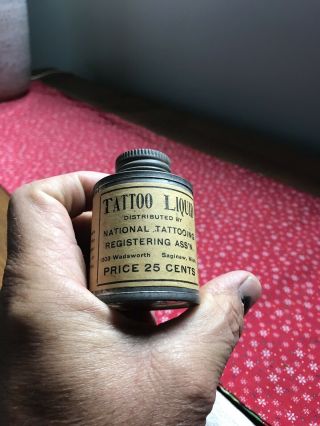 Antique Rare Vintage Tattoo Liquid Ink Advertising Can Saginaw Mi.  1900 - 1920