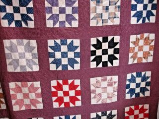 Q40 - Vintage Patchwork Quilt,  Hand Quilted,  84 X 82,  Crown & Star,  1950 - 60 