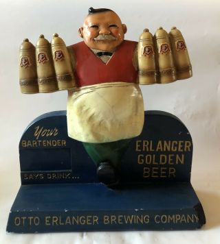 Otto Erlanger Golden Beer Bar Display Bartender Chalkware Vintage Scarce