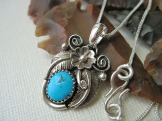 Vintage Wydell Billie Turquoise & Sterling Silver Pendant On A Sterling Necklace