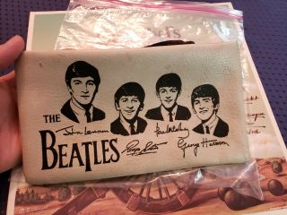 Vintage 1964 Beatles Vinyl Clutch Purse With Zipper And Leather Strap