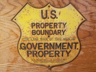 Rare Us Property Boundry Embossed Sign Dept Ag Soil Government Vintage