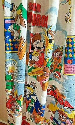 Vintage 1988 Mario Brothers Legend Of Zelda Curtain Set 2 Panels 25 