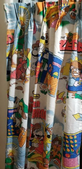 Vintage 1988 Mario Brothers Legend Of Zelda Curtain Set 2 Panels 25 