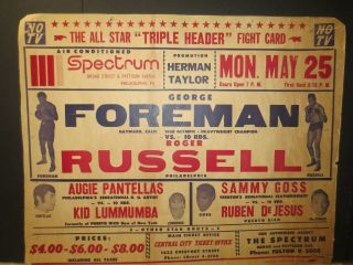" Rare Orig Onsite 5/25/1970 Cardboard Poster " George Foreman Vs Russell - 22 " X28 "