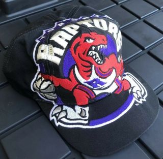 Vintage 90s Toronto Raptors NBA The Game Big Logo Black Snapback Hat Cap 2