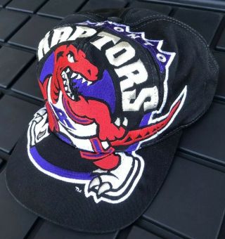 Vintage 90s Toronto Raptors NBA The Game Big Logo Black Snapback Hat Cap 3