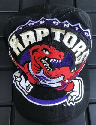 Vintage 90s Toronto Raptors NBA The Game Big Logo Black Snapback Hat Cap 5