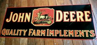 Vintage John Deere Quality Farm Implements 26 " X 10 " Metal Tractor Gas Oil Sign