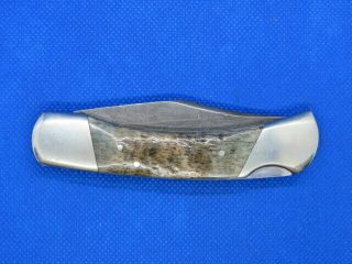 Vintage Marbles Hand Made Lock Back Knife Bone Handles Damascus Blade