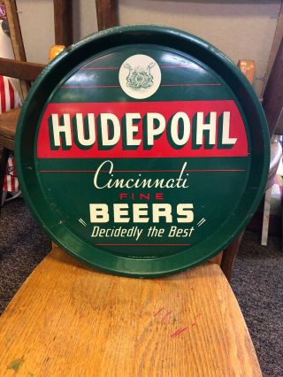 Vintage Hudepohl Beer Tray " Decidedly The Best " Cincinnati Ohio Advertising 15”