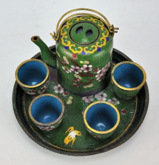 Antique Japanese Meiji Period Cloisonne Miniature Tea Pot And Cups (bi Mk/180222)