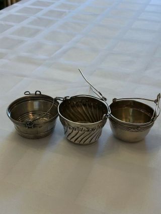 3 Fine Antique Silver Sterling French Tea Strainers