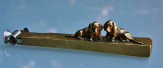 Antique Vienna Wiener Bronze Cigar Cutter With Dachshund Cubs,  Doggy,  Signed,  c. 6